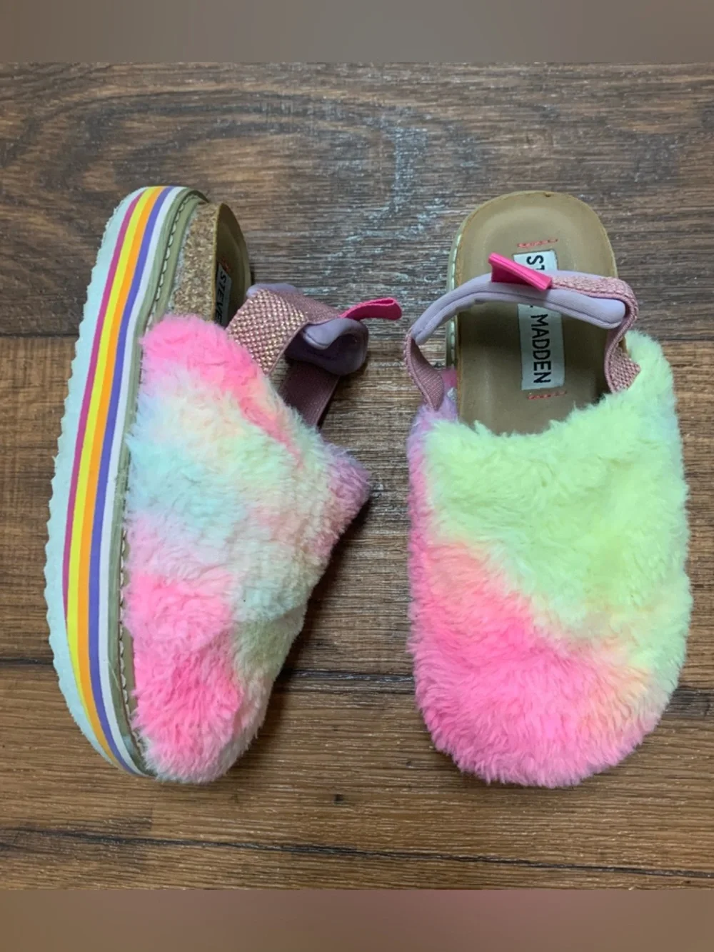 Steve Madden Kids JCOZEE Rainbow Tiedye Sling Back Platform Slipper Sz 12